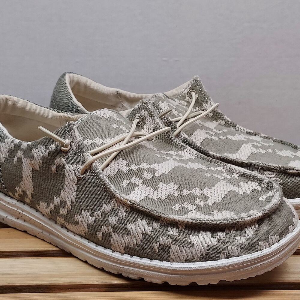Hey Dude Womens | Patterned Green | Wendy Funk Canvas Slip On Shoes Size 10